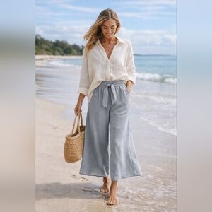 Sincerely Jules XL Gray Wide Leg Tie Waist Pants Rayon Culottes Boho Chic